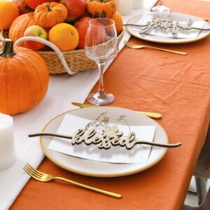 8 Pcs Thanksgiving Wood Cutout Cards Sign Grateful Blessed Gather Thankful Plates Thanksgiving Place Setting Decorations Hanging Thanksgiving Plate Decor for Home Table Setting Decor (Burlywood)