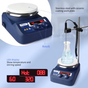 Maccx Magnetic Stirrer Hot Plate with Support Stand, 5.3 inch Digital Hotplate, Max 536℉/280℃, LED Panel, Temperature Control & Speed Adjust, 1500 RPM Lab Stirrers Hotplate, HMS280-001