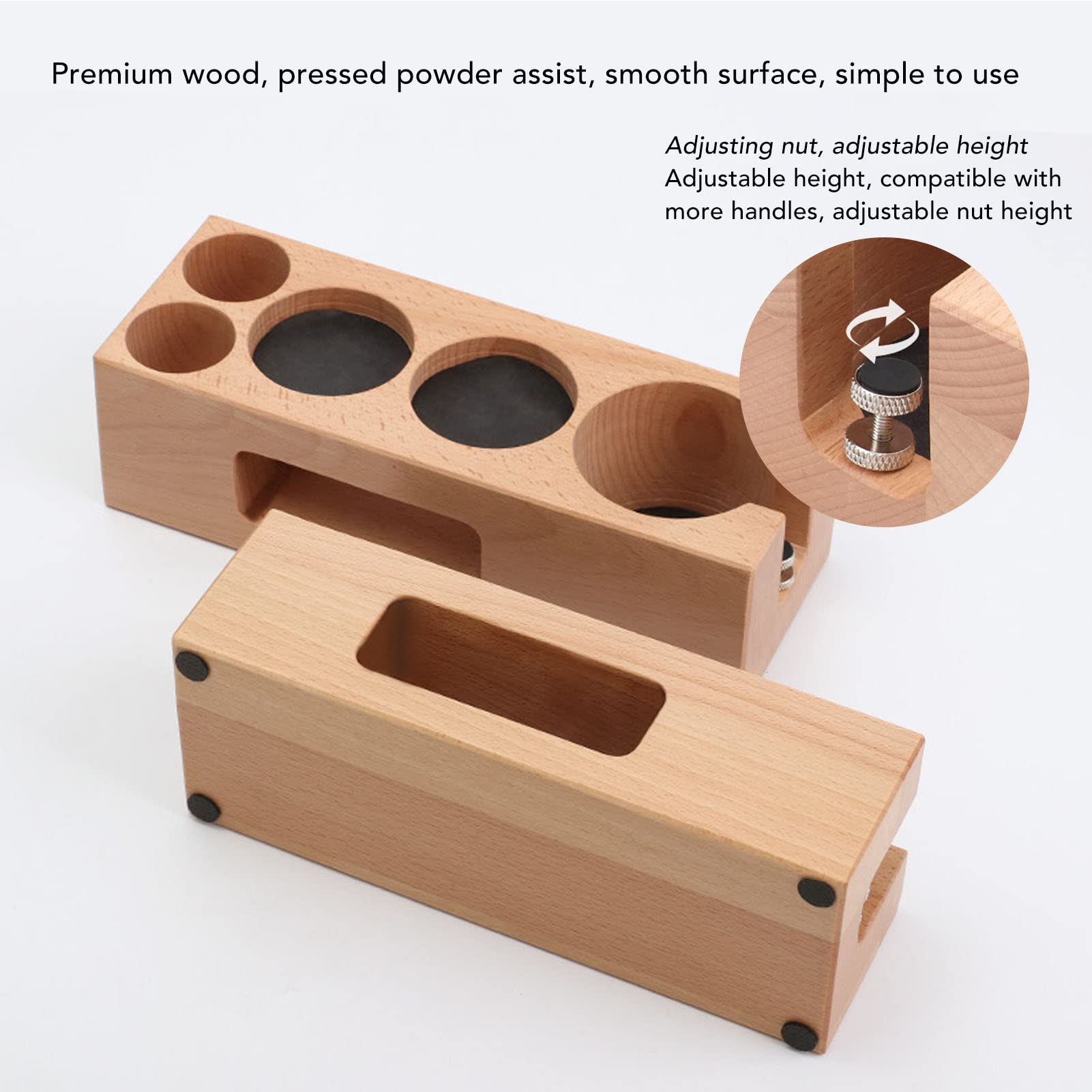 Wood Coffee Filter Tamper Holder, Wooden Coffee Tamping Station with Mat Wooden Espresso Tamper Mat Stand Tamper Station Wooden Base for Cafes Home(L)