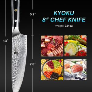 KYOKU Gin Series Chef Knife, 8" All Purpose Kitchen Knife, Japanese VG10 Damascus Stainless Steel Knife with Silver Ion Blade G10 Handle Mosaic Pin, Professional Knife for Meat Fruit Vegetables