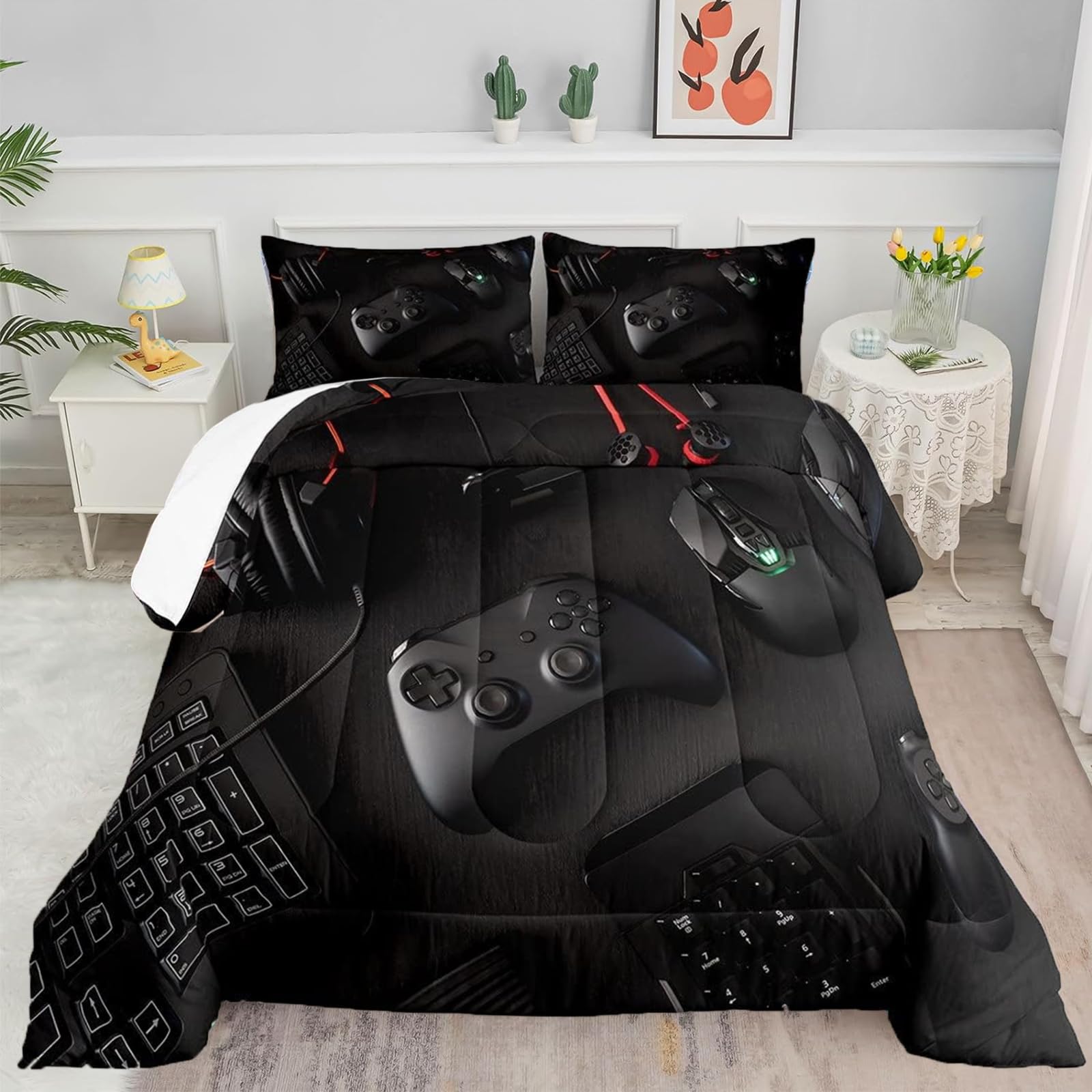 YHXSLY Gamer Comforter Set Twin Size for Boys Kids 3D Gaming Microfiber Quilts Black Video Game Bedding Sets Room Decor Gaming Bedding Set All Season for Game Lovers