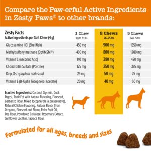 Zesty Paws Glucosamine for Dogs - Hip & Joint Health Soft Chews with Chondroitin & MSM + Turmeric Curcumin for Dogs - with 95% Curcuminoids for Hip & Joint