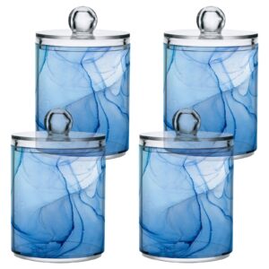 4 Pack Qtip Holder Organizer Dispenser Blue Marble Fluid Art Bathroom Containers Bathroom Vanity Storage Canister Apothecary Jars for Cotton Swabs/Pads/Floss