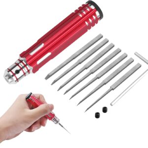 Craznick 7 In 1 Prime Model Scriber with 7 Blades Gundam Resin Carved Scribe Line Cutting Tool Chisel (0.1/0.2/0.4/0.6/0.8/1.0/2.0mm) Red