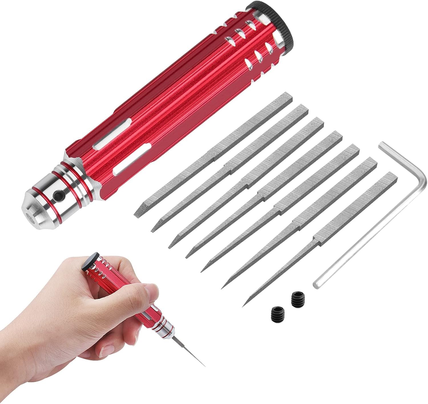 Craznick 7 In 1 Prime Model Scriber with 7 Blades Gundam Resin Carved Scribe Line Cutting Tool Chisel (0.1/0.2/0.4/0.6/0.8/1.0/2.0mm) Red