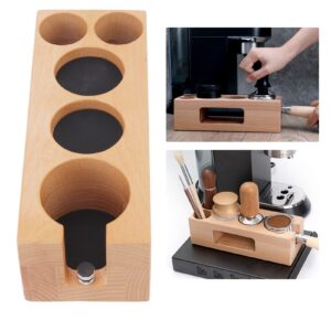 Wood Coffee Filter Tamper Holder, Wooden Coffee Tamping Station with Mat Wooden Espresso Tamper Mat Stand Tamper Station Wooden Base for Cafes Home(L)