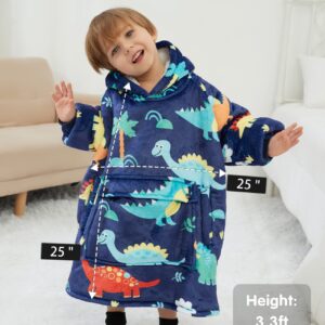 NOUKOW Wearable Blanket Hoodie for Toddlers Oversized Sherpa Blanket Sweatshirt Flannel Sweater Blanket 2-6 Years Old Boy Birthday Gifts Dinosaur