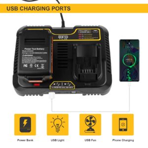 12V-20V Max Battery Charger for Dewalt, DCB102 Fast Dual Charger Station Lithium ion Battery Charger DCB203 DCB204 DCB205 DCB206 DCB201 DCB120 DCB127 (2 USB Ports)