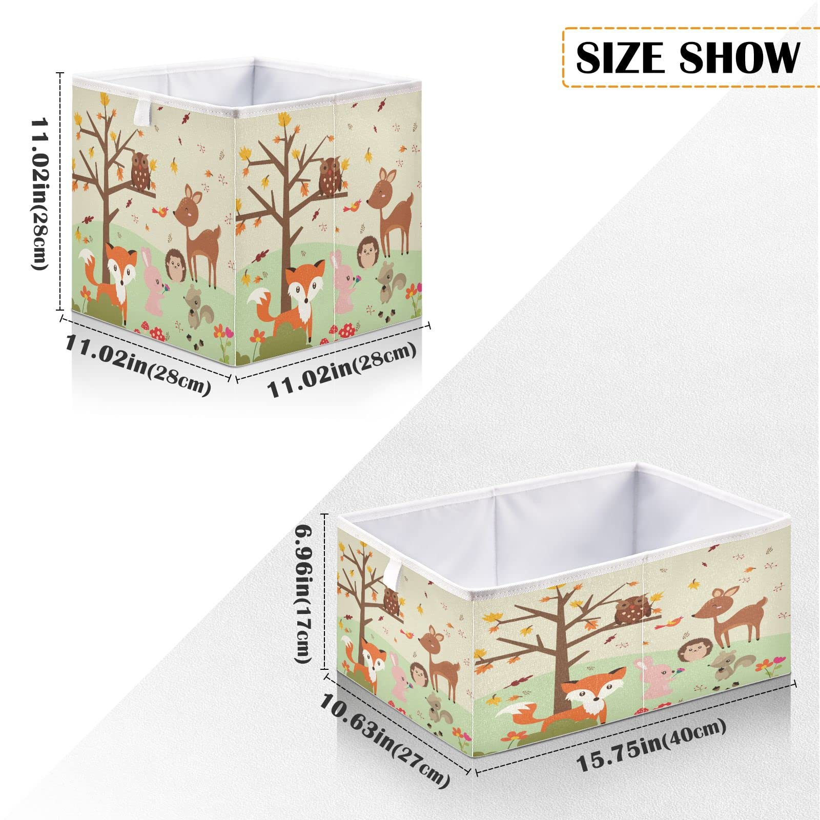 DOMIKING Forest Animals Branches Storage Bins for Gifts Foldable Cuboid Shelf Baskets with Sturdy Handle Closet Baskets for Closet Shelves Bedroom