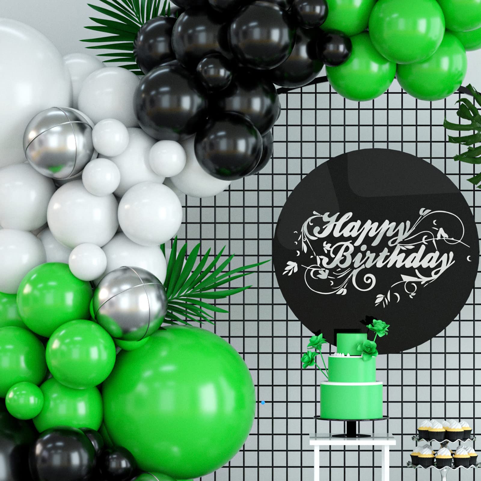 Green and Black Balloon Garland Kit, Green Black Balloon Arch Kit with Black Green and White Balloons, Green Black Balloon Arch Kit for Boys Birthday Baby Shower Football Soccer Theme Party Supplies