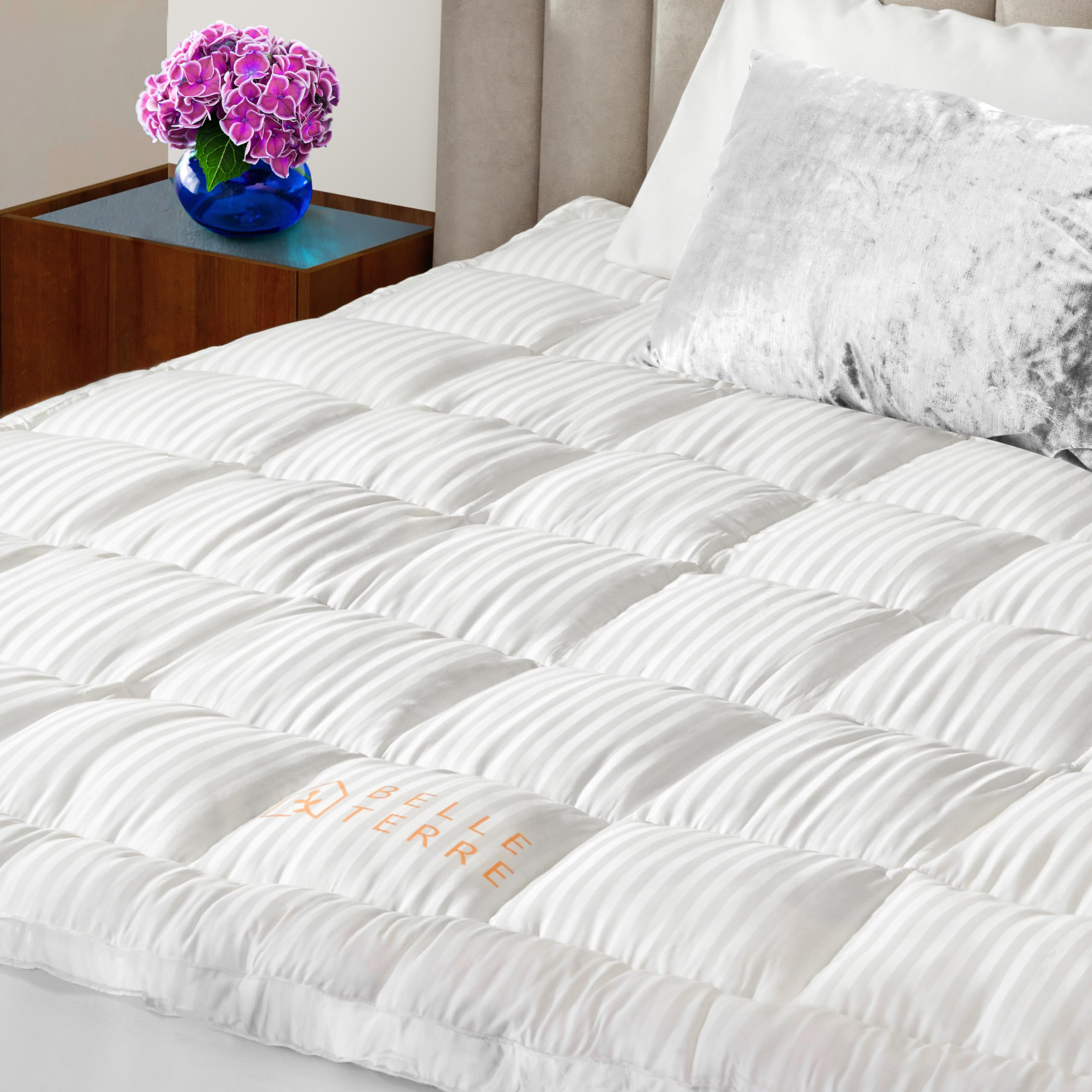 BELLE TERRE 100% Viscose Derived from Bamboo Cooling Mattress Topper King Size - Ultra Soft & Thick Mattress Pad - Bed Cushion with Cover and Deep Pockets