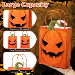 24 Pack Halloween Treat Bags Halloween Paper Gift Bags Trick or Treat Candy Goodie Bags with Handles Mummy Black Bat Frankenstein Vampires Evil Pumpkin Treat Bags for Halloween Party Favors Supplies