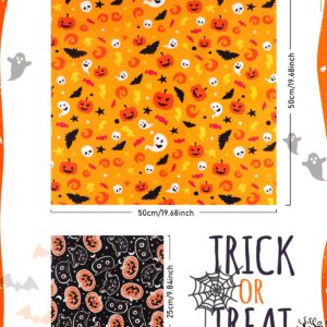 EBANKU 15 Pieces 20 x 20 Inch Halloween Fabric Squares and 10 x 10 Inch Halloween Theme Fabric Bat Pumpkin Ghost Skull Print Fabric Fat Quarters Sewing Squares for DIY Decorations Supplies Patchwork