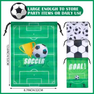 Shappy 12 Pcs Soccer Party Favor Bags Sports Party Drawstring Bags Candy Treat Reusable Cloth Bags Party Gift for Birthday Sports Party Soccer Football Basketball Baby Shower Decor Supplies (Soccer)