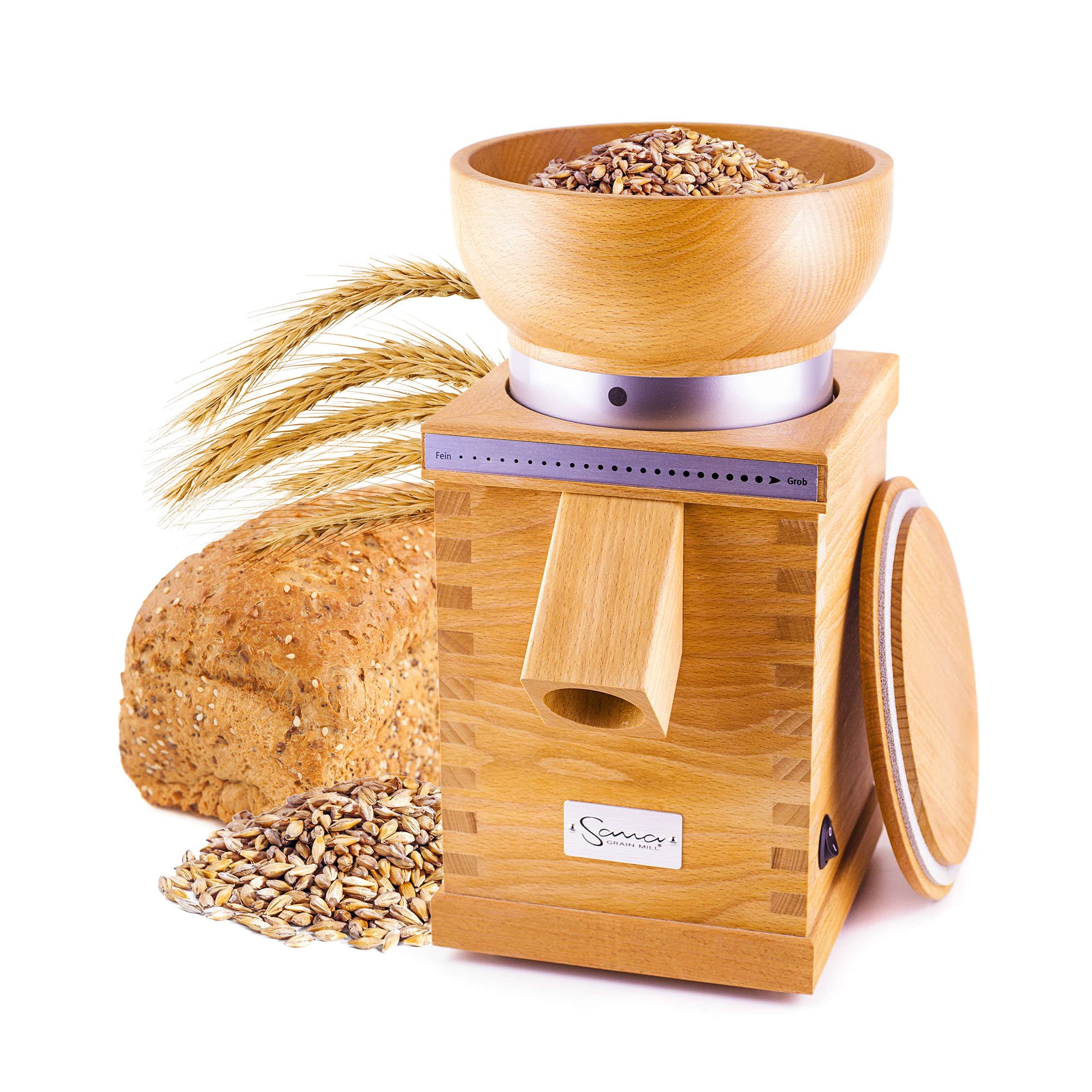 Sana Grain Mill, Premium Grain Mill, 850-gram capacity 100 gram per minute output 15 Year Warranty, Made in Germany, Natural Beech Wood