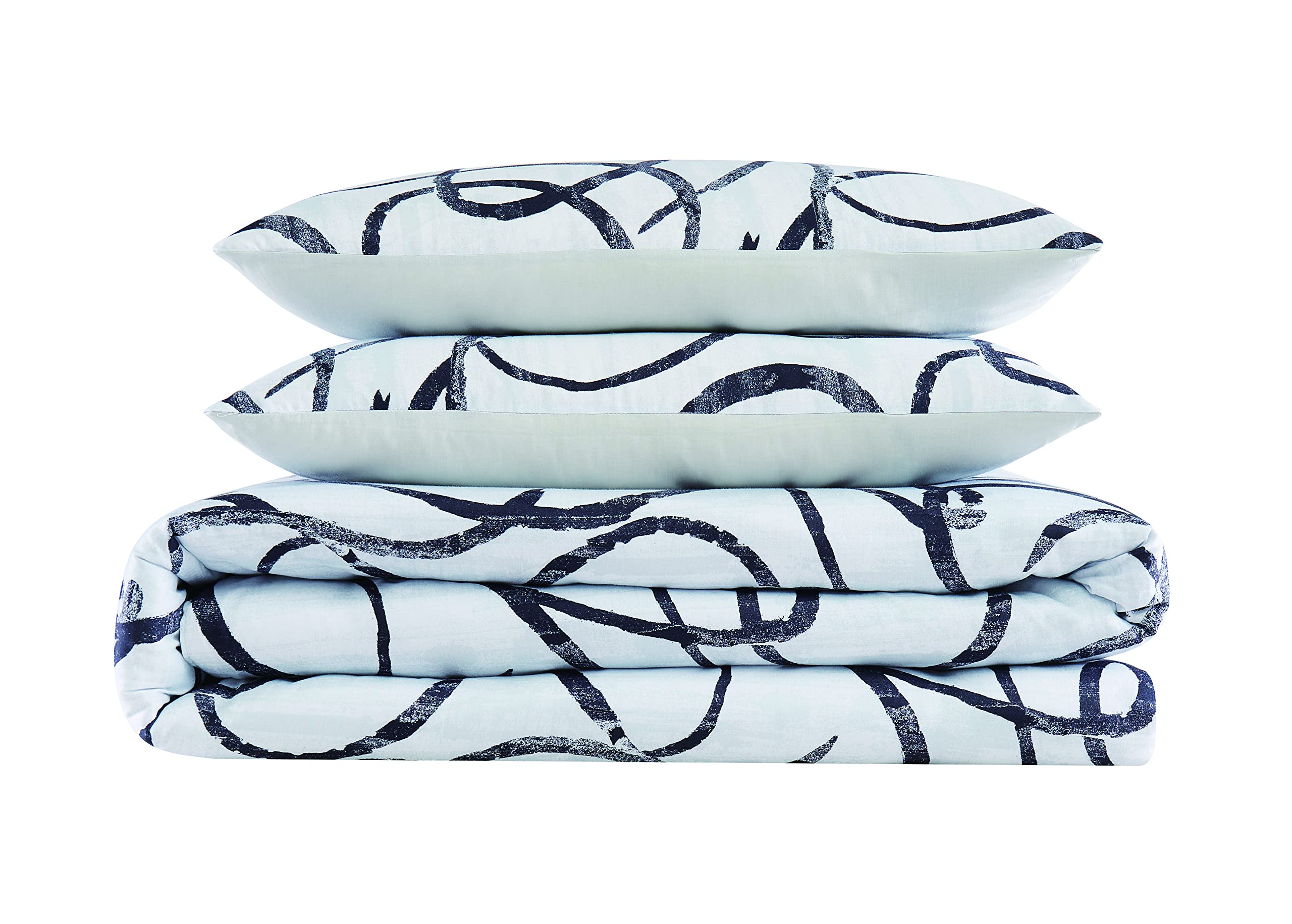 Christian Siriano NY Mimic Collection, 3 Piece Duvet Set - Full/Queen, White/Black