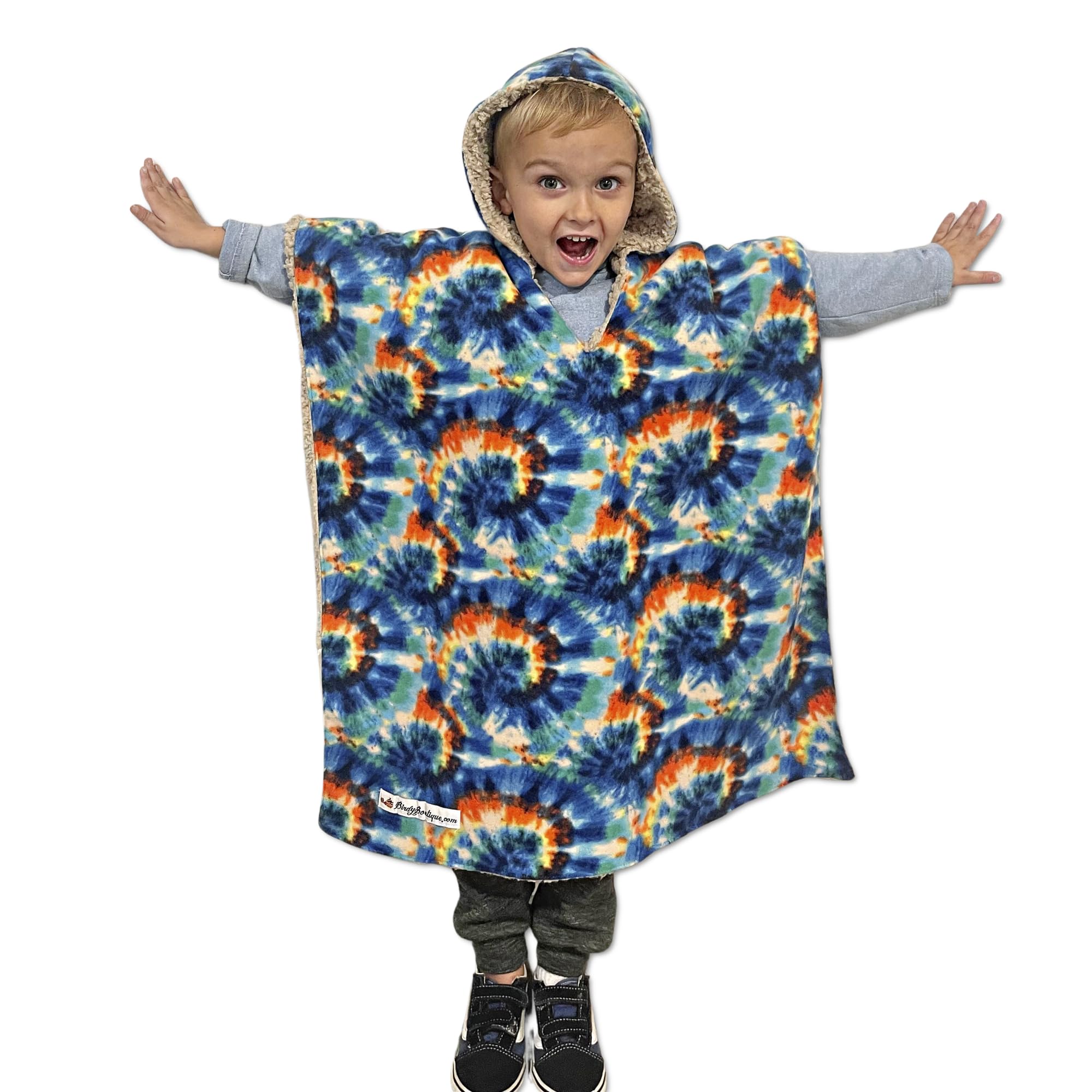 Birdy Boutique Car Seat Poncho for Kids – Safe to Use Over Seat Belts – Reversible Warm and Cozy Blanket – Easy on Easy Off and Doesn’t Impact Car Seat Performance – Tie Dye – One Size