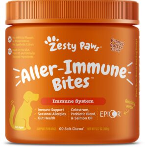 Allergy Immune Supplement for Dogs - with Omega 3 Wild Alaskan Salmon Fish Oil + Stay Green Bites for Dogs - Grass Burn Soft Chews for Lawn Spots