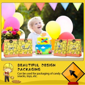 24 Packs Construction Party Favor Gift Bags with Thank You Label Stickers Dump Truck Candy Goodie Bags Construction Themed Gift Treat Bag for Kids Boy Birthday Baby Shower Party Supplies Decorations