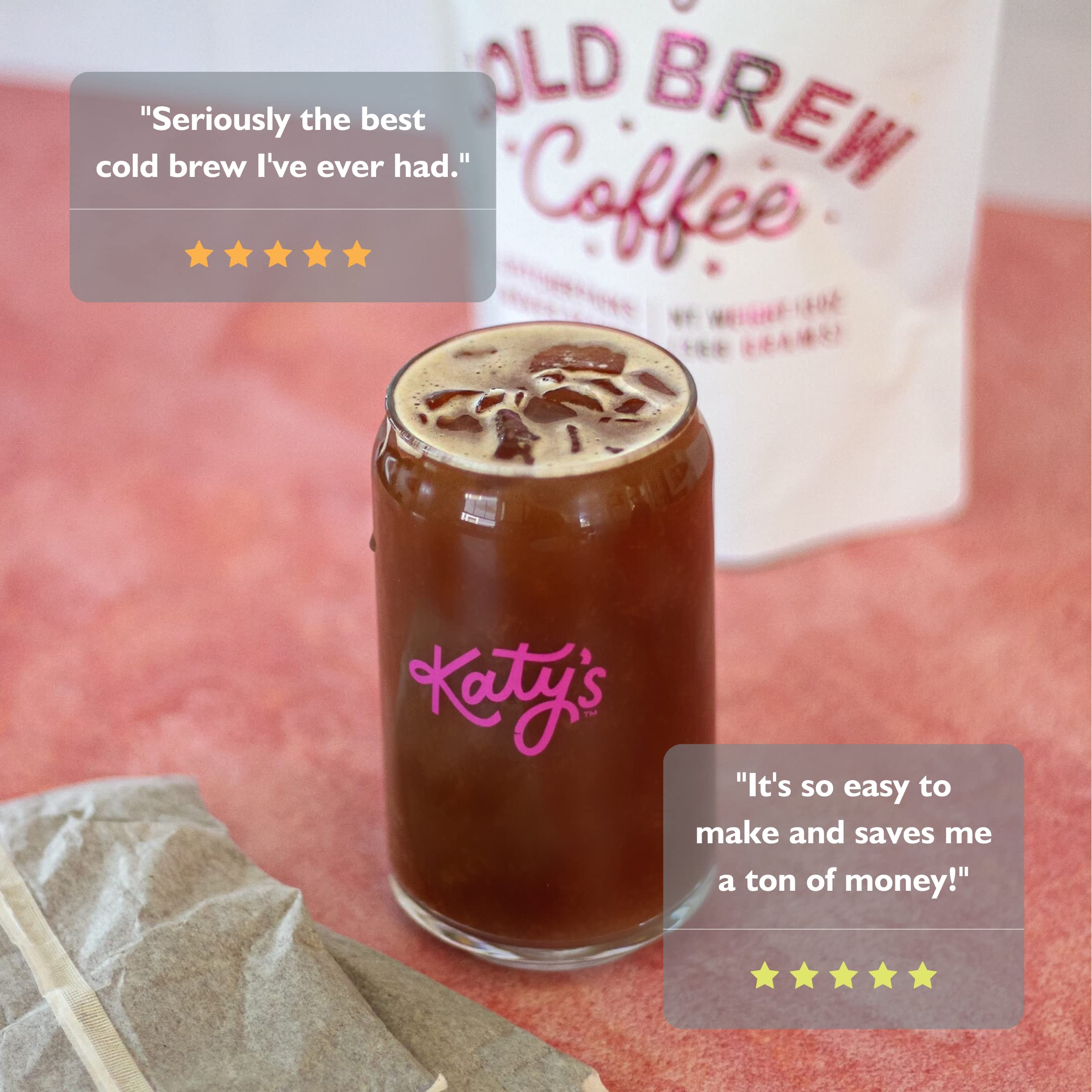 Drink Katy’s Cold Brew Coffee Packs, 6 Large Ready-to-Brew Pitcher Packets, No More Messy Cold Brew, Smooth & Delicious Dark Roast Brazilian Craft Coffee, Proudly Woman-Owned (Makes 32 Servings)