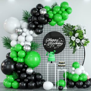 green and black balloon garland kit, green black balloon arch kit with black green and white balloons, green black balloon arch kit for boys birthday baby shower football soccer theme party supplies