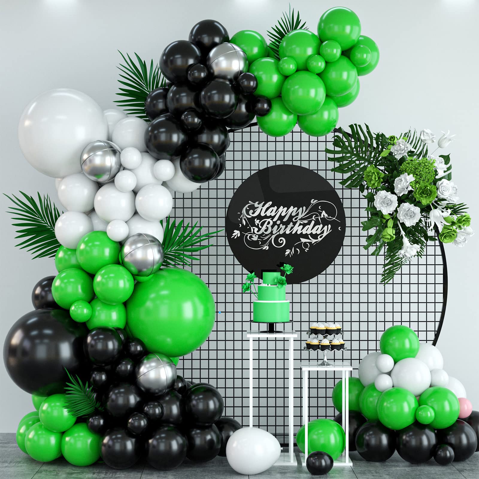 Green and Black Balloon Garland Kit, Green Black Balloon Arch Kit with Black Green and White Balloons, Green Black Balloon Arch Kit for Boys Birthday Baby Shower Football Soccer Theme Party Supplies