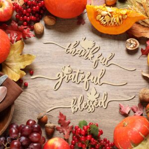 8 Pcs Thanksgiving Wood Cutout Cards Sign Grateful Blessed Gather Thankful Plates Thanksgiving Place Setting Decorations Hanging Thanksgiving Plate Decor for Home Table Setting Decor (Burlywood)