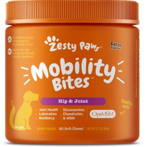 Zesty Paws Glucosamine for Dogs - Hip & Joint Health Soft Chews with Chondroitin & MSM + Multifunctional Supplements for Dogs - Glucosamine Chondroitin for Joint Support