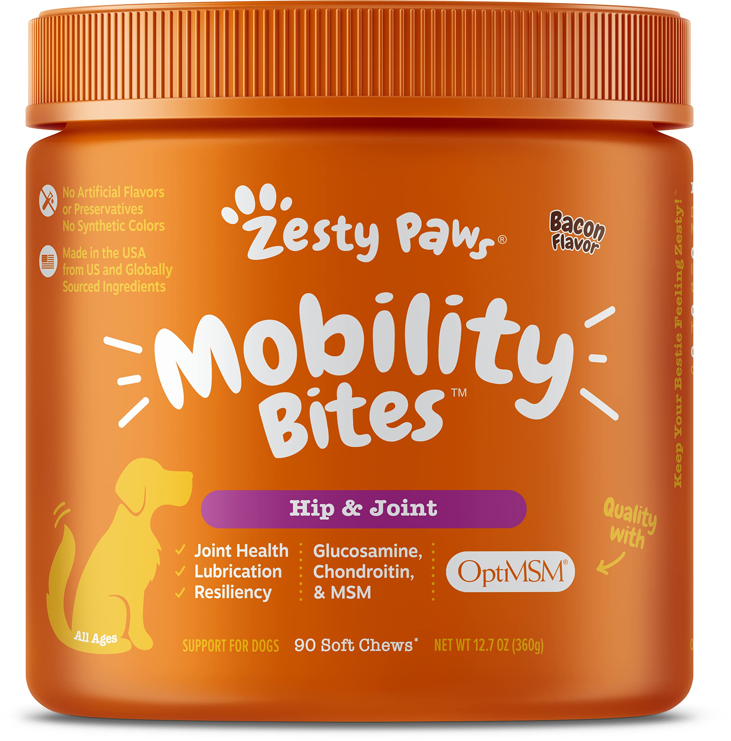 Zesty Paws Glucosamine for Dogs - Hip & Joint Health Soft Chews with Chondroitin & MSM + Multifunctional Supplements for Dogs - Glucosamine Chondroitin for Joint Support