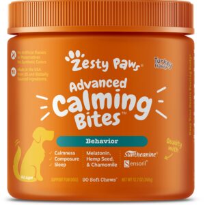 Zesty Paws Calming Soft Chews for Dogs - Melatonin, Ashwagandha + Multifunctional Supplements for Dogs - Glucosamine Chondroitin for Joint Support