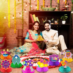 8pcs Diwali Table Decorations, Diwali Party Decorations Honeycomb Centerpieces Happy Diwali Decorations for Indian Festival Diwali Rangoli Decorations Deepavali Decorations Table Topper cocomigo