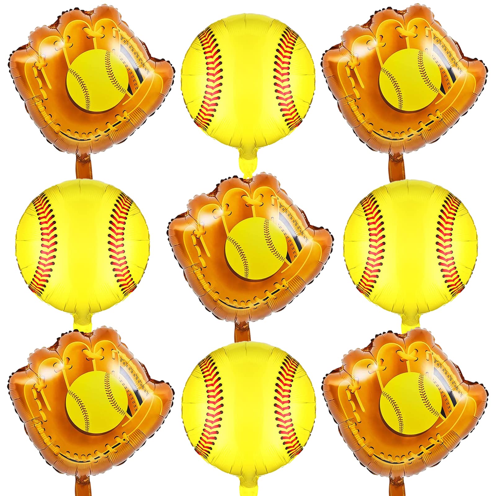 18 Inch Softball Balloons and 20 Inch Softball Glove Balloons Foil Balloons for Birthday Party Decoration，Softball Balloons Sports Themed Birthday Party Supplies Baby Shower Decoration（9 Pack）