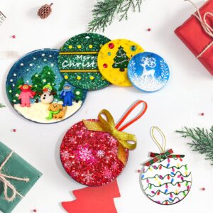 Juome Christmas Ornaments Resin Molds Silicone, 4 Pcs Round Shape Pendant Christmas Molds for Epoxy Resin, DIY Crafts Keychain Making Christmas Tree Decorations