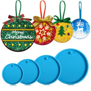 juome christmas ornaments resin molds silicone, 4 pcs round shape pendant christmas molds for epoxy resin, diy crafts keychain making christmas tree decorations