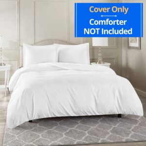 600 Thread Count White Super Queen Size Duvet Cover Set, 3 Piece Double Brushed Cotton Duvet Cover with Button Closure, 1 Super Queen Duvet Cover (90 x 98) inches and 2 Pillow Shams