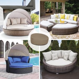 Easy-Going Heavy Duty 600D Outdoor Daybed Cover 75 Inch UV Resistant Patio Round Sofa Cover Waterproof Outdoor Canopy Daybed Sofa Cover with Air Vent 75" Dia x 35"/18" H, Camel