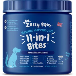 Zesty Paws Calming Soft Chews for Dogs - Melatonin, Ashwagandha + Multifunctional Supplements for Dogs - Glucosamine Chondroitin for Joint Support