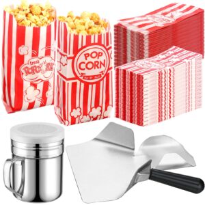 602 popcorn machine supplies set sifting speed stainless steel popcorn scoop popcorn salt shaker 600 pcs 2 styles 1 oz popcorn bags seasoning dredge with handle for home kitchen theater movie tool