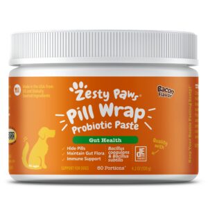 Zesty Paws Glucosamine for Dogs - Hip & Joint Health Soft Chews with Chondroitin & MSM + Pill Wrap Probiotic Paste for Dogs - Immune & Digestive System Support