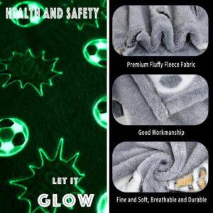 Glow in The Dark Blanket Soccer for Kids Boys Girls Fun Soft Plush Flannel Furry Fluffy Nap Sleep Blanket, Christmas Thanksgiving Birthday Magical Decor Luminous Throw 50"x60"