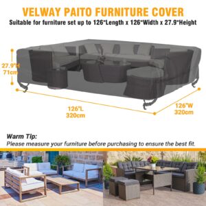 Velway Patio Furniture Cover Waterproof Outdoor Sectional Sofa Set Covers, Large 126"Lx126"Wx28"H, All Weather Oxford Tear-Resistant Table Chair Set Cover with Windproof Design, Black