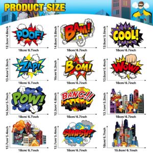 54 Pieces Hero Themed Party Decorations, Fun Hero Theme Party Sign Cutouts cirty theme Ceiling Hanging Swirls Streamers for Kids Adults Hero Birthday Celebrating Party Baby Shower Supplies