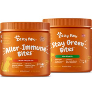 allergy immune supplement for dogs - with omega 3 wild alaskan salmon fish oil + stay green bites for dogs - grass burn soft chews for lawn spots