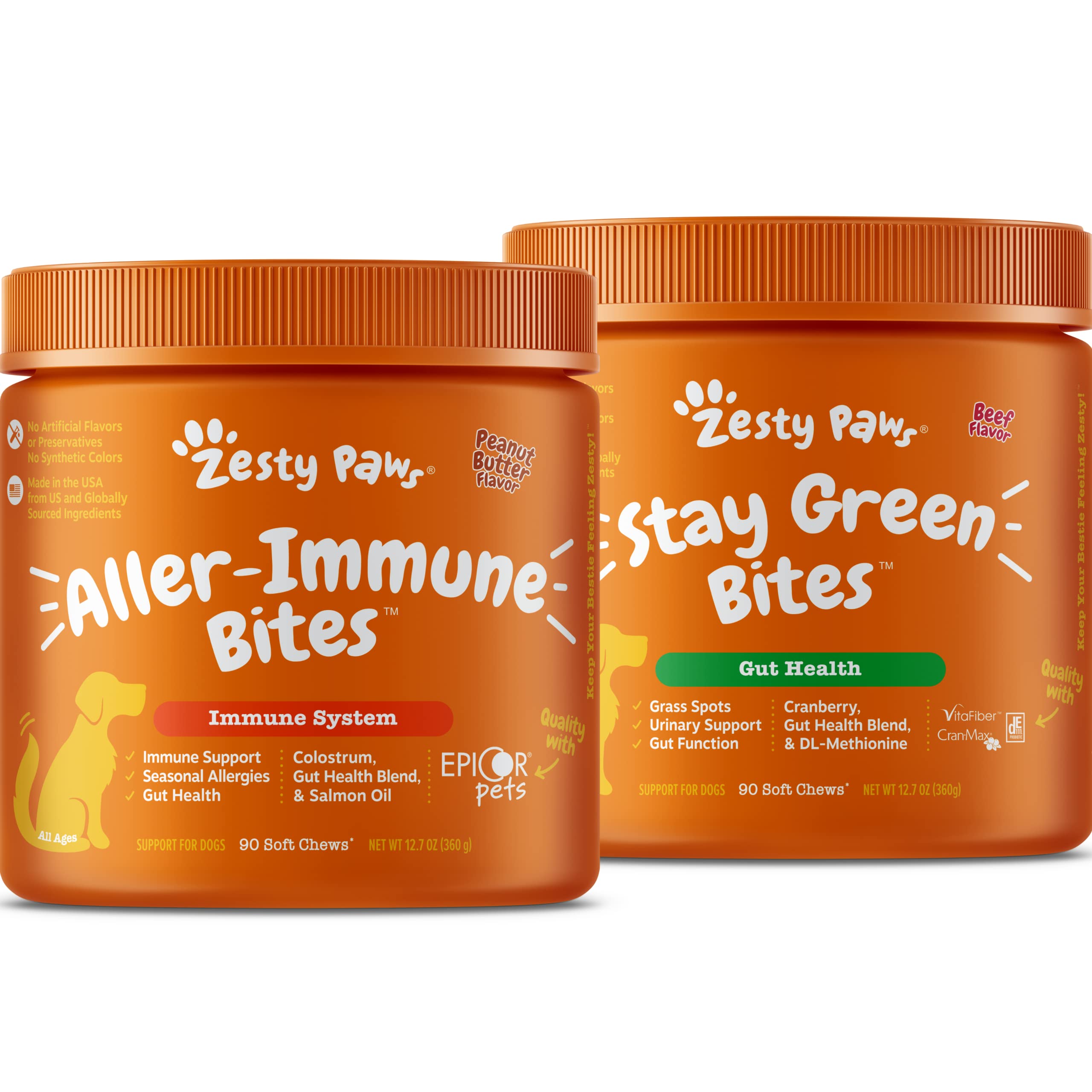 Allergy Immune Supplement for Dogs - with Omega 3 Wild Alaskan Salmon Fish Oil + Stay Green Bites for Dogs - Grass Burn Soft Chews for Lawn Spots