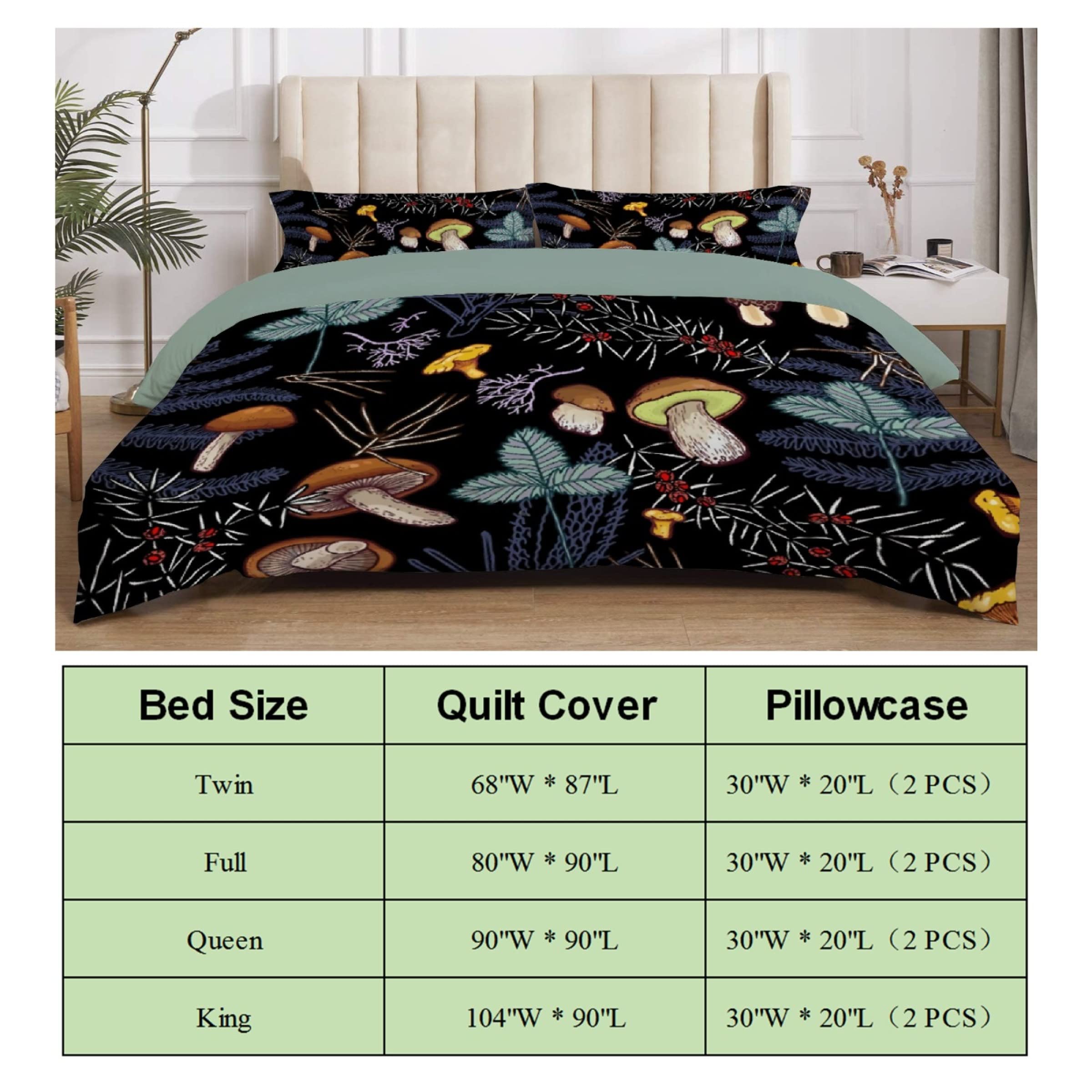 Dark Wild Forest Mushrooms Comforter Cover Luxury Soft 3 Piece Bed Sets 1 Quilt Cover 2 Pillowcases – Queen 90X90 in Ultra Soft Microfiber Bedroom Set