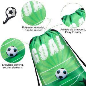 Shappy 12 Pcs Soccer Party Favor Bags Sports Party Drawstring Bags Candy Treat Reusable Cloth Bags Party Gift for Birthday Sports Party Soccer Football Basketball Baby Shower Decor Supplies (Soccer)