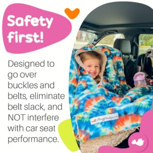 Birdy Boutique Car Seat Poncho for Kids – Safe to Use Over Seat Belts – Reversible Warm and Cozy Blanket – Easy on Easy Off and Doesn’t Impact Car Seat Performance – Tie Dye – One Size