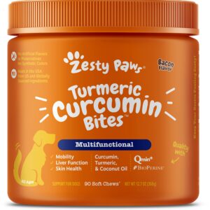 Zesty Paws Glucosamine for Dogs - Hip & Joint Health Soft Chews with Chondroitin & MSM + Turmeric Curcumin for Dogs - with 95% Curcuminoids for Hip & Joint