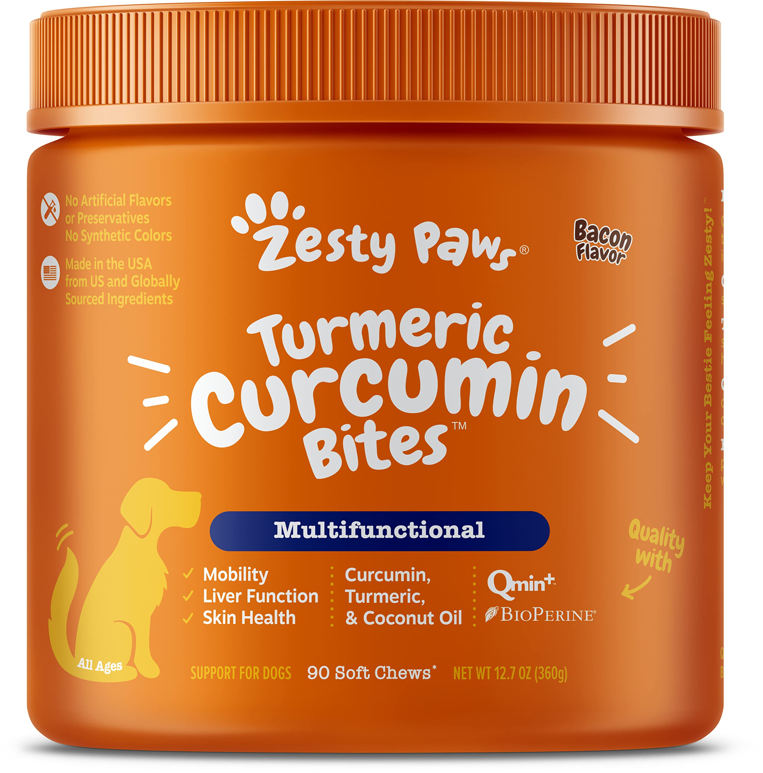 Zesty Paws Glucosamine for Dogs - Hip & Joint Health Soft Chews with Chondroitin & MSM + Turmeric Curcumin for Dogs - with 95% Curcuminoids for Hip & Joint