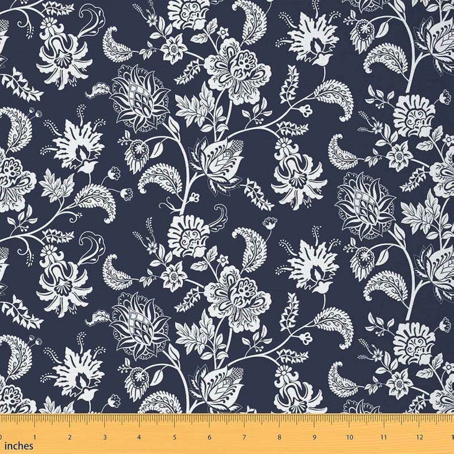 Paisley Floral Upholstery Fabric for Chairs, Bohemian Exotic Style Outdoor Fabric by The Yard, Retro Indian Style Flower Decorative Fabric for Upholstery and Home DIY Projects, 1 Yard, Navy Blue